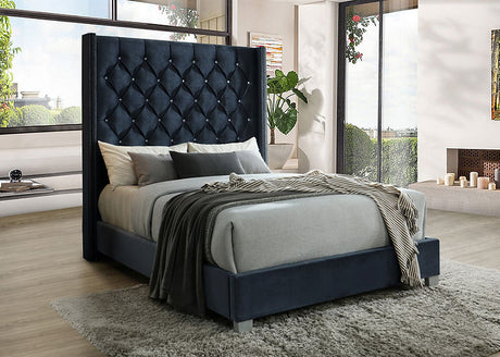 Beverly Black Velvet Tufted Upholstered King Panel Bed front angle