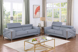 side view of Giorgio Light Blue Italian Leather Sofa
