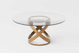 Sami 51 inch dining table front view showing glass top and bronze steel base