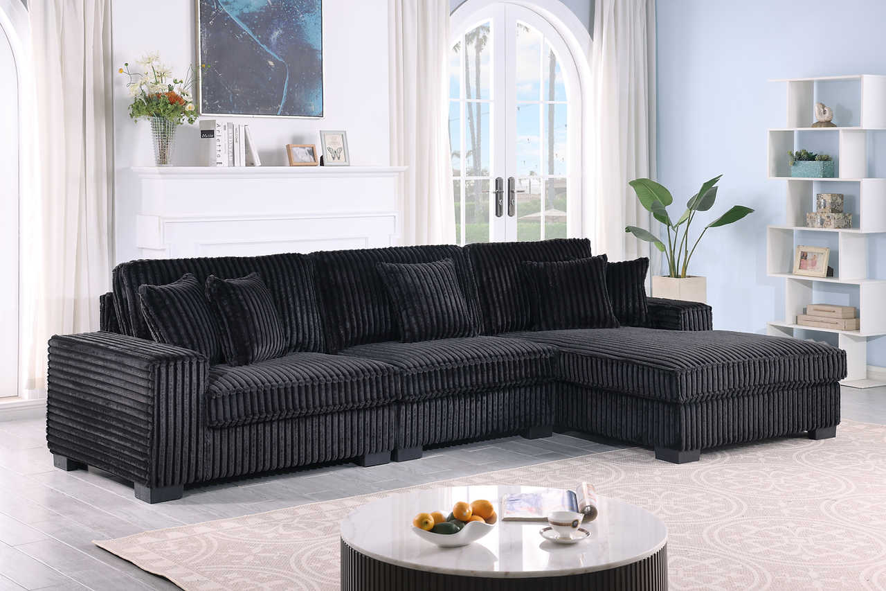 main view of Comfy II Black Velvet 3-Piece Sectional sectional sofa