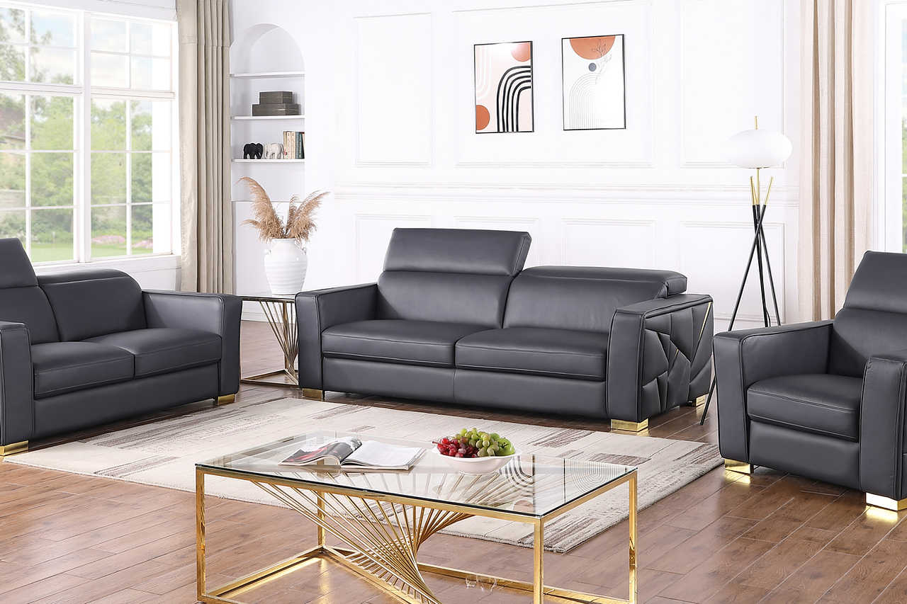 Astra Dark Navy Leather Living Room Set
