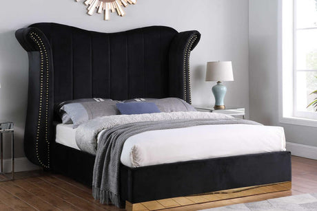 Luna Black and Gold 66"H Velvet Upholstered King Bed side view