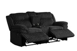 Back view of rocker recliner in thick stripe fabric