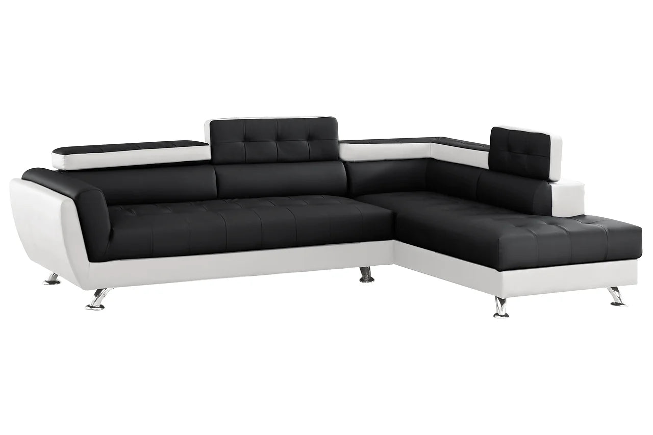 Side view of Izzi Black and White Tufted sectional sofa