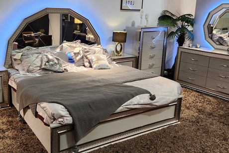 Dubai Metallic Silver LED Panel Bedroom Set main view of bed