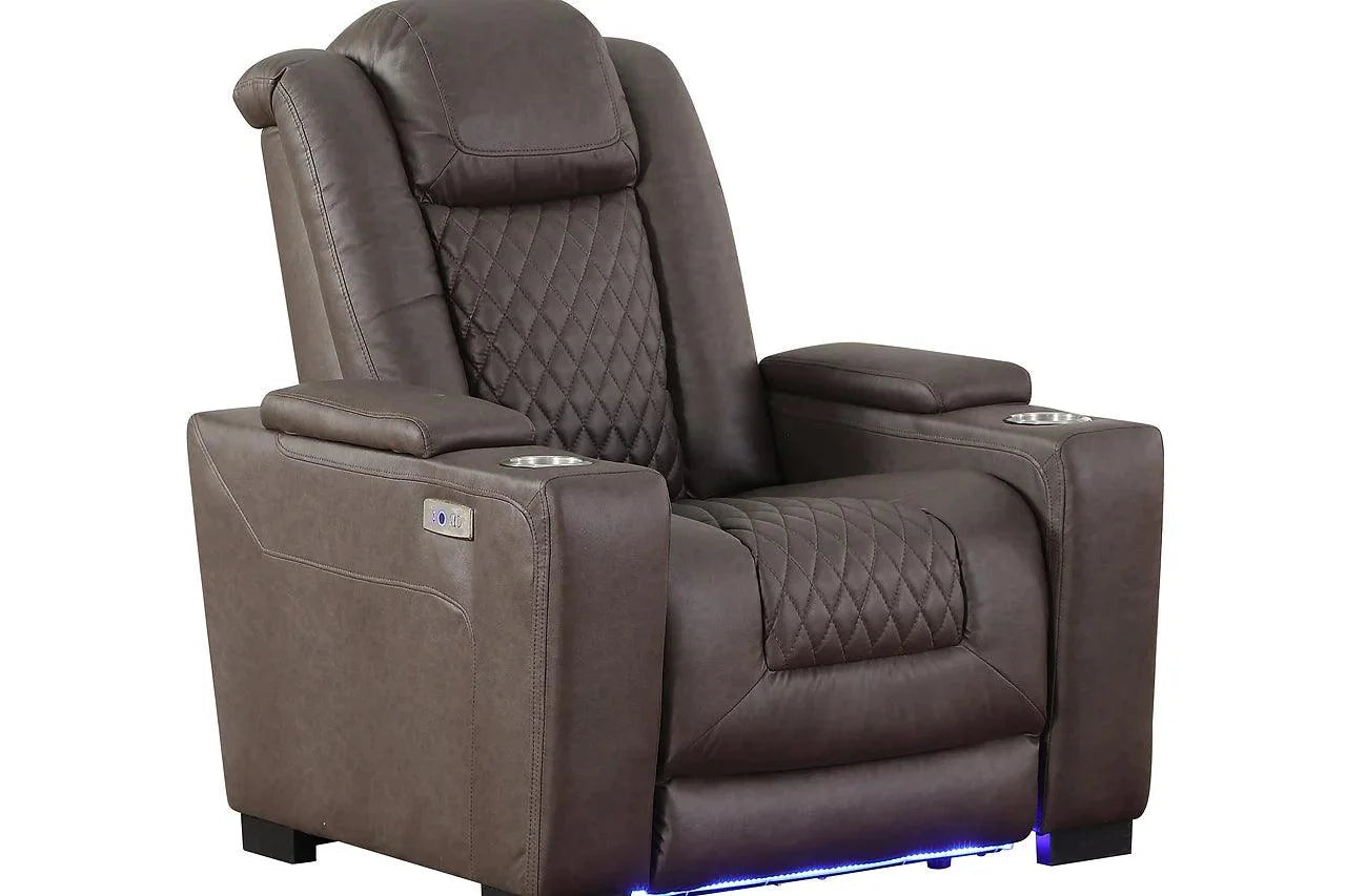 LED lighting feature in ash brown reclining sofa set