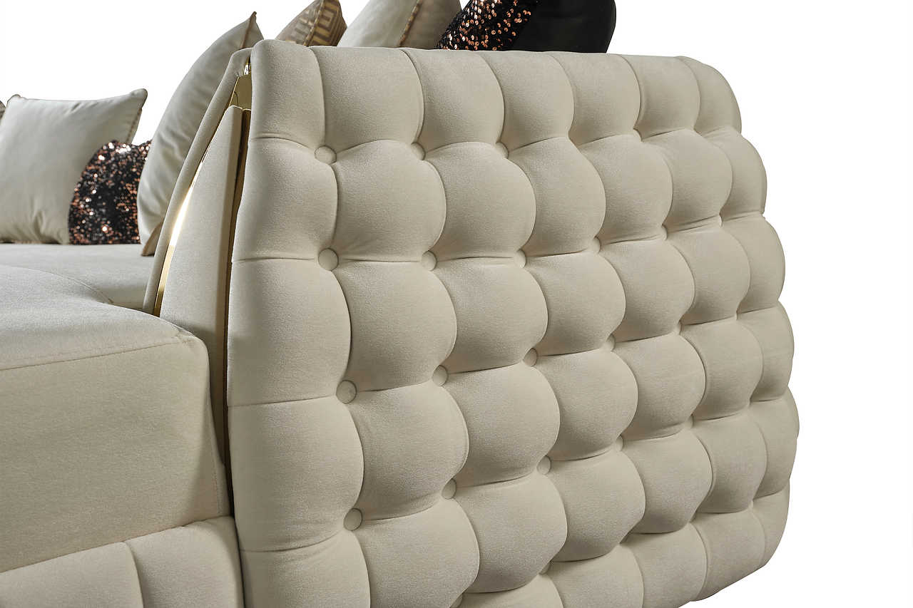 Detail close-up of sectional sofa stitching
