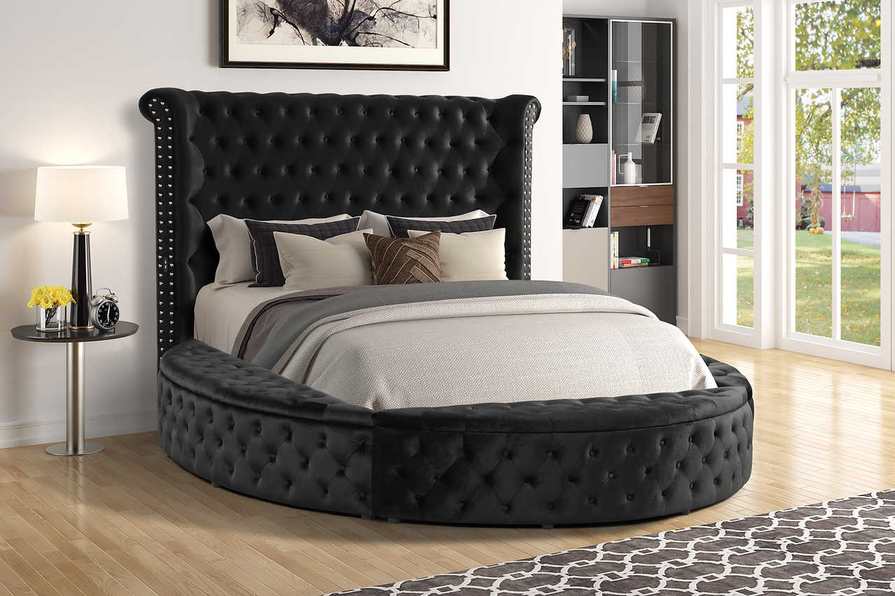 Built-in USB charger on side of headboard on Lux II king bed
