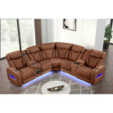 LED lighting feature on Skyline Brown Caramel sectional