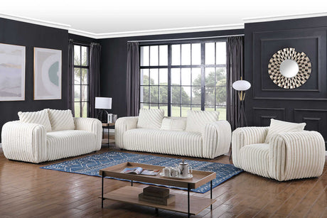 Eli White Stripe Fabric Living Room Set front view