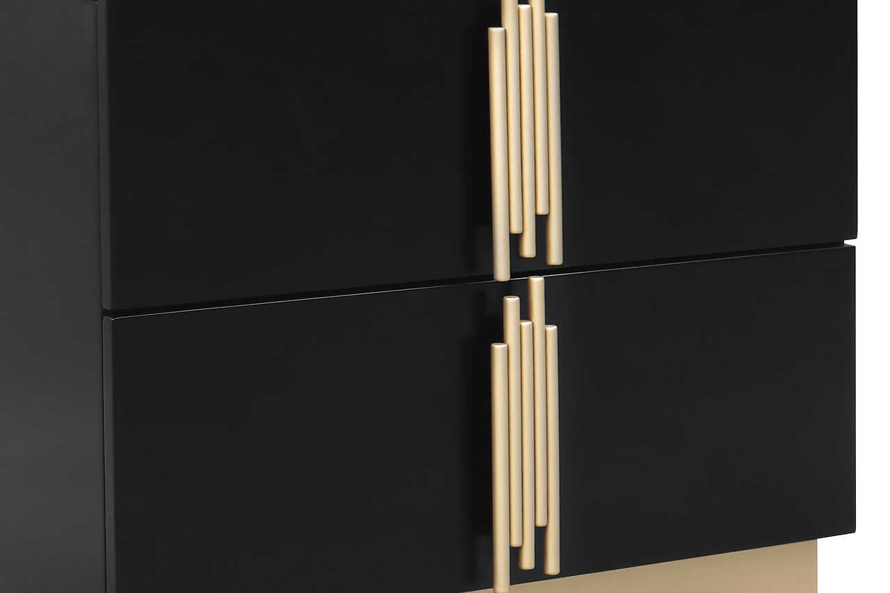 bedroom view of Evon Black Upholstered Panel Bedroom Set bed