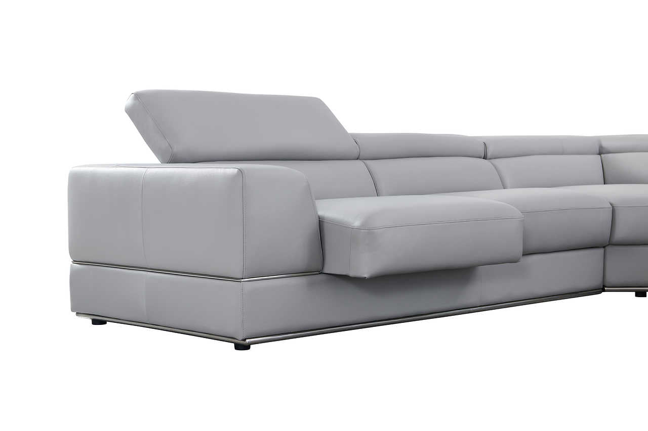 Pella Light Gray Leather RAF Sectional detail view showing leather texture