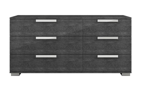 Close-up of metal drawer glides on Sarah Geo Ice Grey Chest
