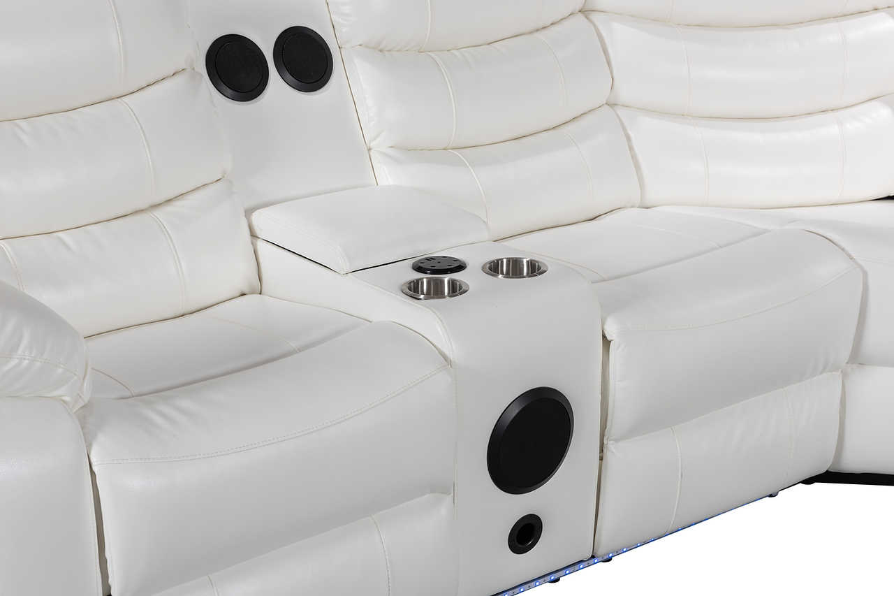 Power recliner control on white sectional sofa