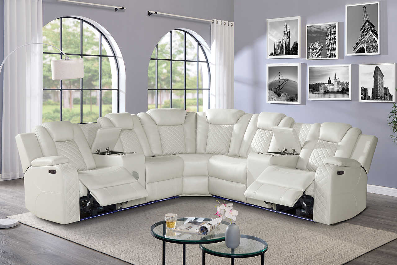Eclipse sectional in sand air leather with left-arm power recliner