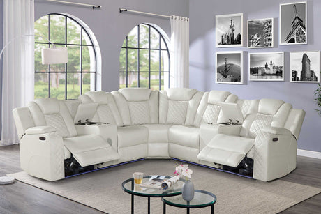 Eclipse sectional in sand air leather with left-arm power recliner