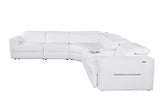 White leather sectional with power headrest and recliner side angle