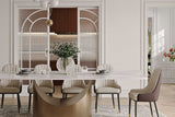 Lexi glossy white dining table side view showing tabletop and base