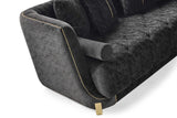 Close-up of charcoal chenille fabric on Elit chair