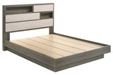 side view of River Light Gray Bookcase Platform Bedroom Set bed