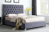 Rose Grey Velvet Tufted Platform King Bed front view showing 55" high headboard