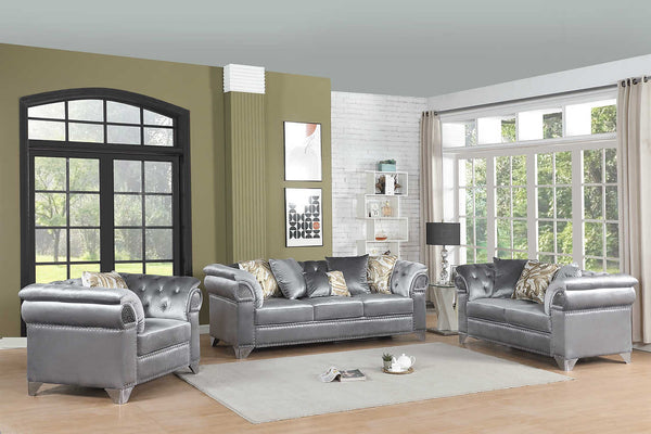 Emma Gray Velvet Living Room Set front view