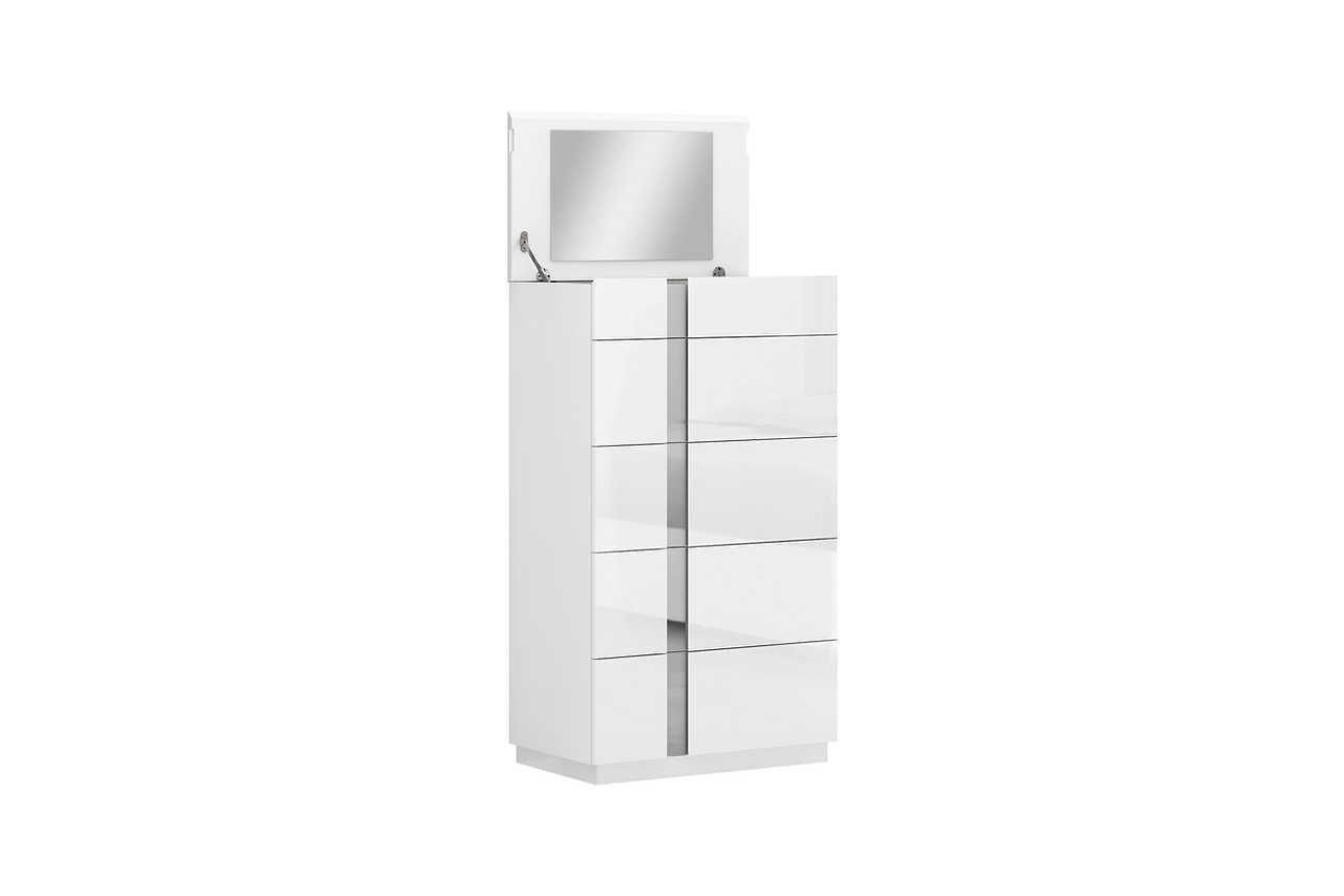 Chloe White Gloss Modern Nightstand showing drawer open