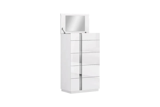 Chloe White High Gloss 5-Drawer Chest front view