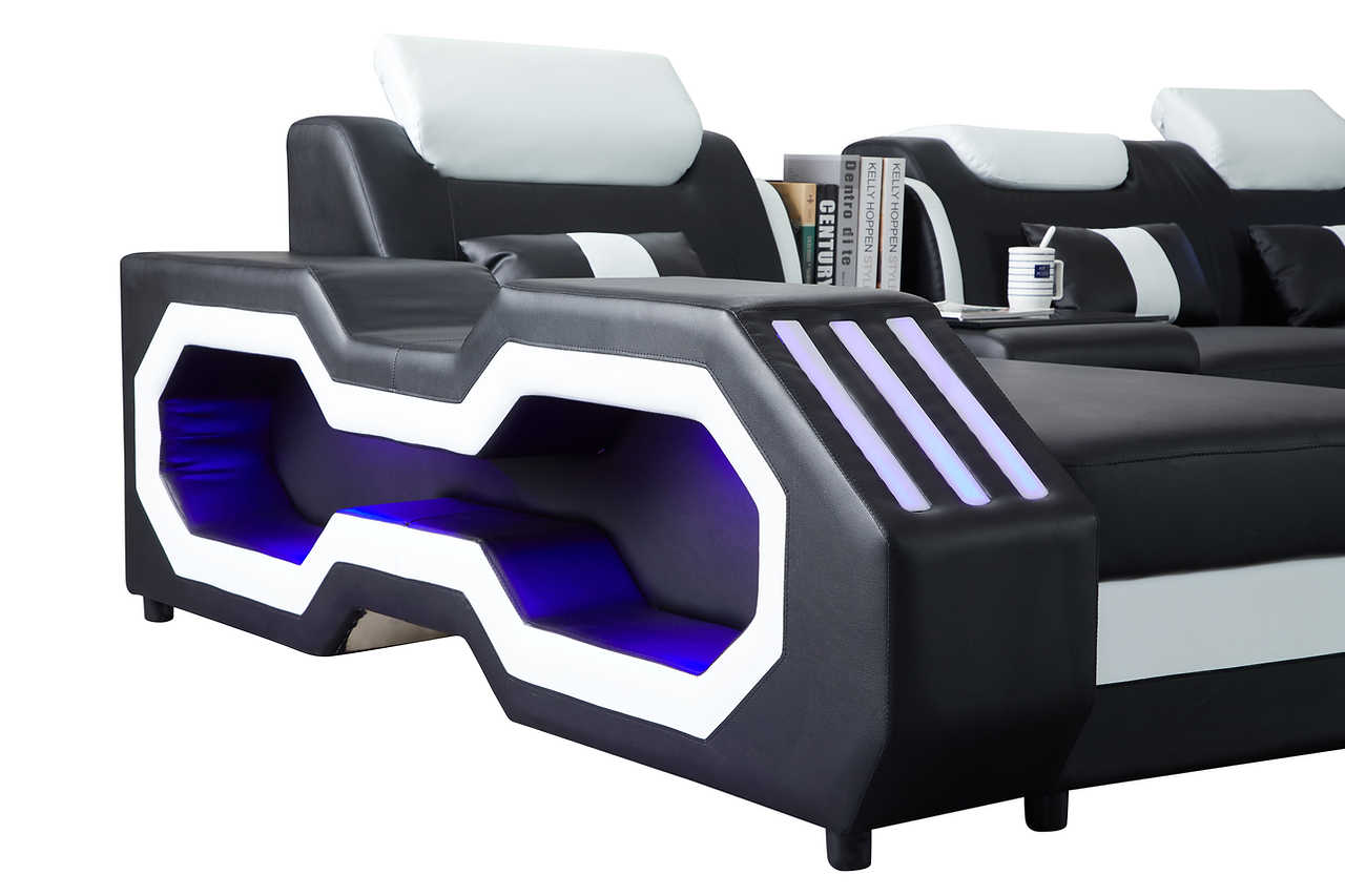 Matrix Black White Faux Leather Sectional