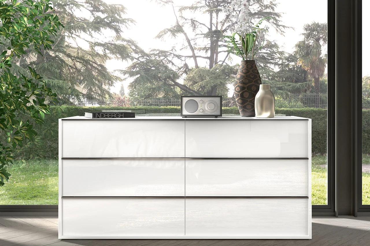 Side perspective of Luna White Panel bed