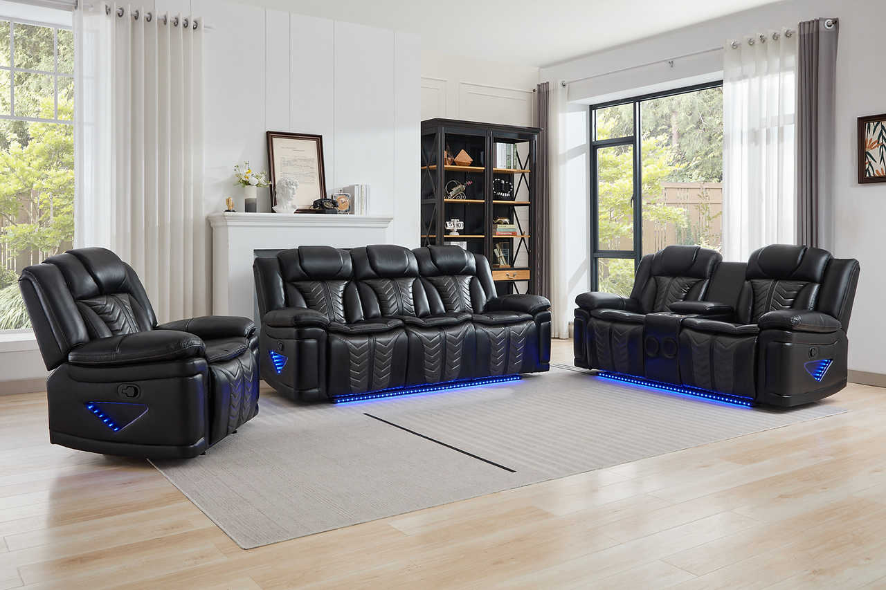 Prime Time Black Air Leather 3-Piece Reclining Set