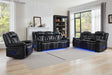 Innova reclining sofa in black air leather with LED lighting front and arms
