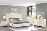 Olivia beige tufted wingback upholstered king panel bed front view