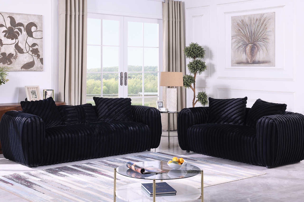 Eli black fabric chair angled view