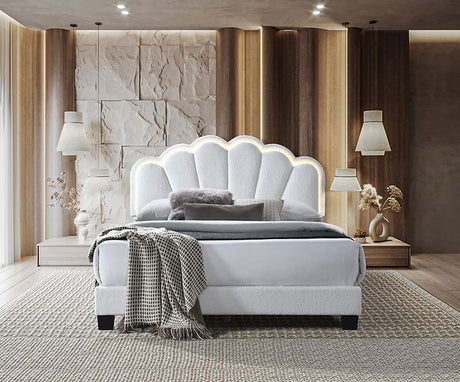 Gul cream upholstered platform queen bed front view