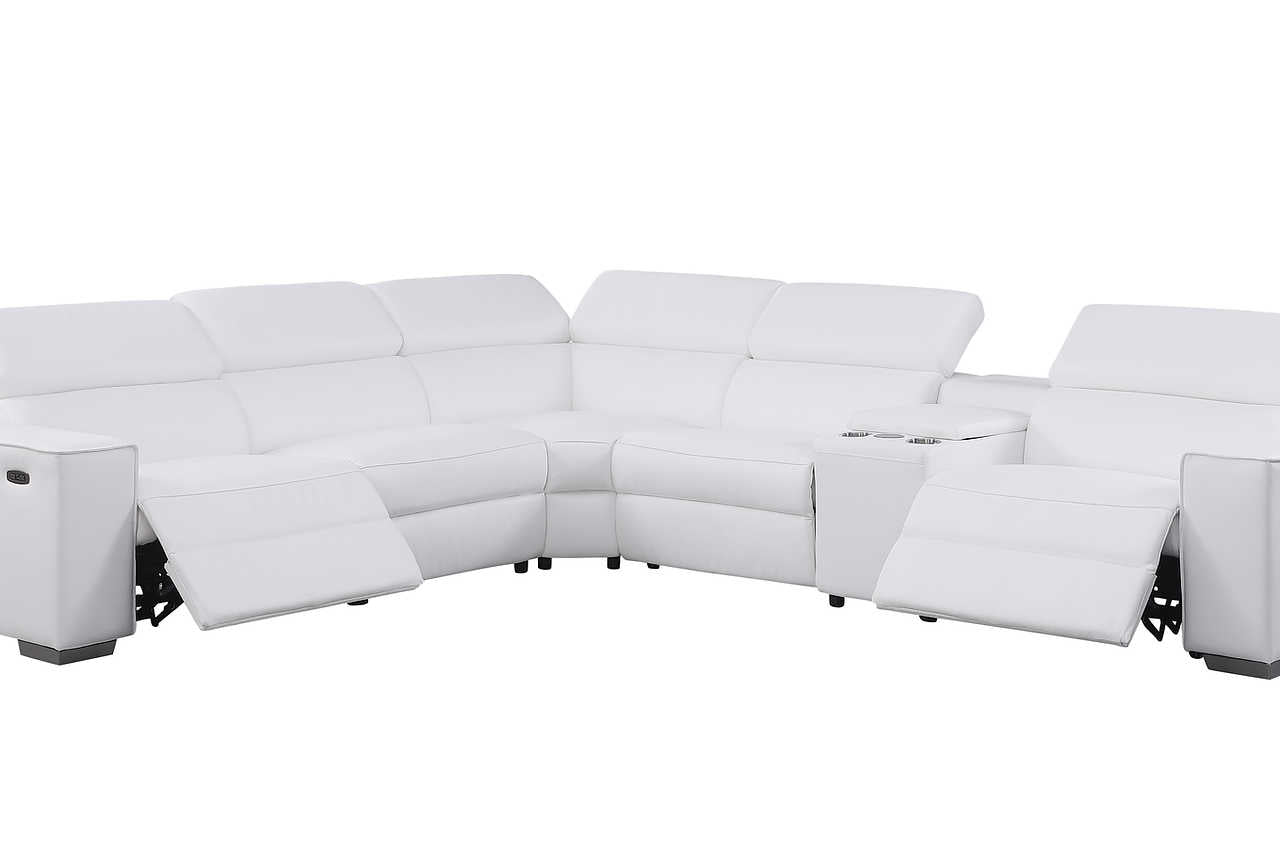 Picasso White sectional console with wireless charger and cupholders