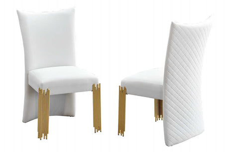 Room shot showing Glamor White Gold Velvet Dining Room Set arrangement
