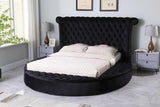 Lux Black Velvet Tufted Queen Bed full front view with storage visible