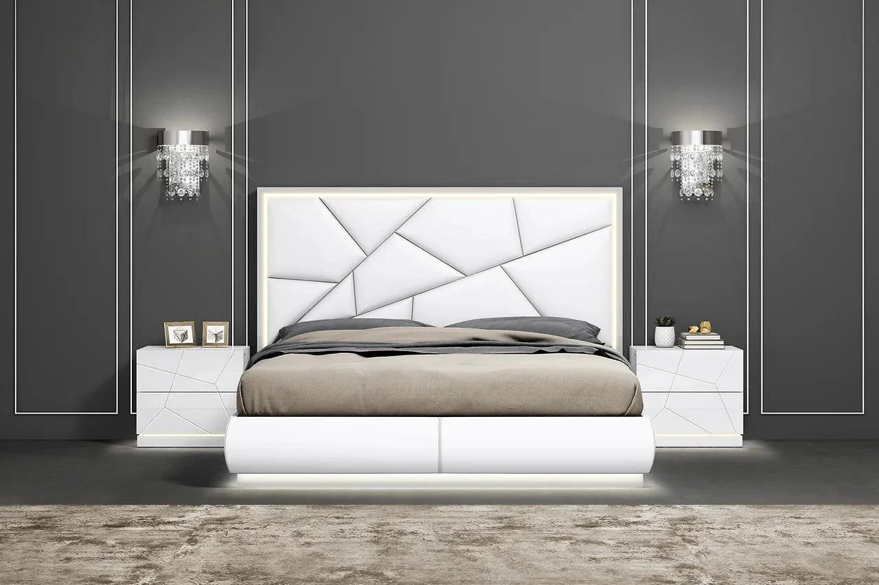 Lea White LED Panel Bedroom Set side view of bed