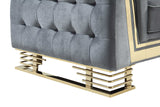 Side view of Ashton Grey Gold Upholstered Loveseat