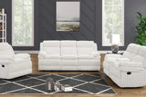 Melow reclining loveseat with cupholders and console in eggshell white fabric