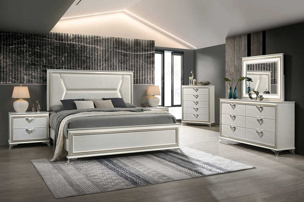 main view of Chiara Majestic Gold Upholstered LED Panel Bedroom Set bed