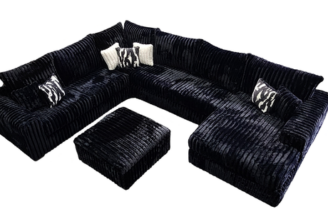 Texan Black Corduroy sectional sofa fabric detail