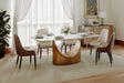 Lexi glossy white dining table close-up of U-shaped carbon steel base