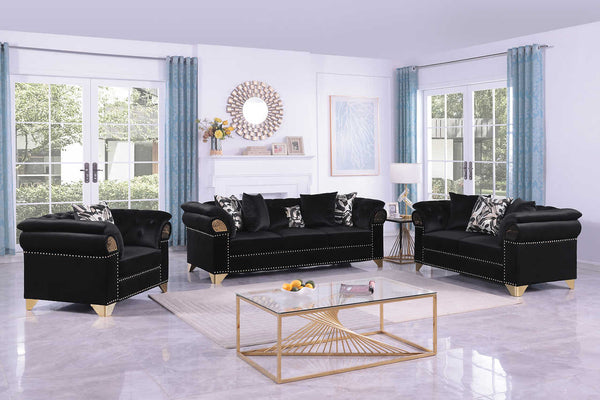 Emma Black Velvet Sofa and Loveseat set front view
