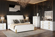 main angle of Glamor white velvet upholstered sleigh panel bed