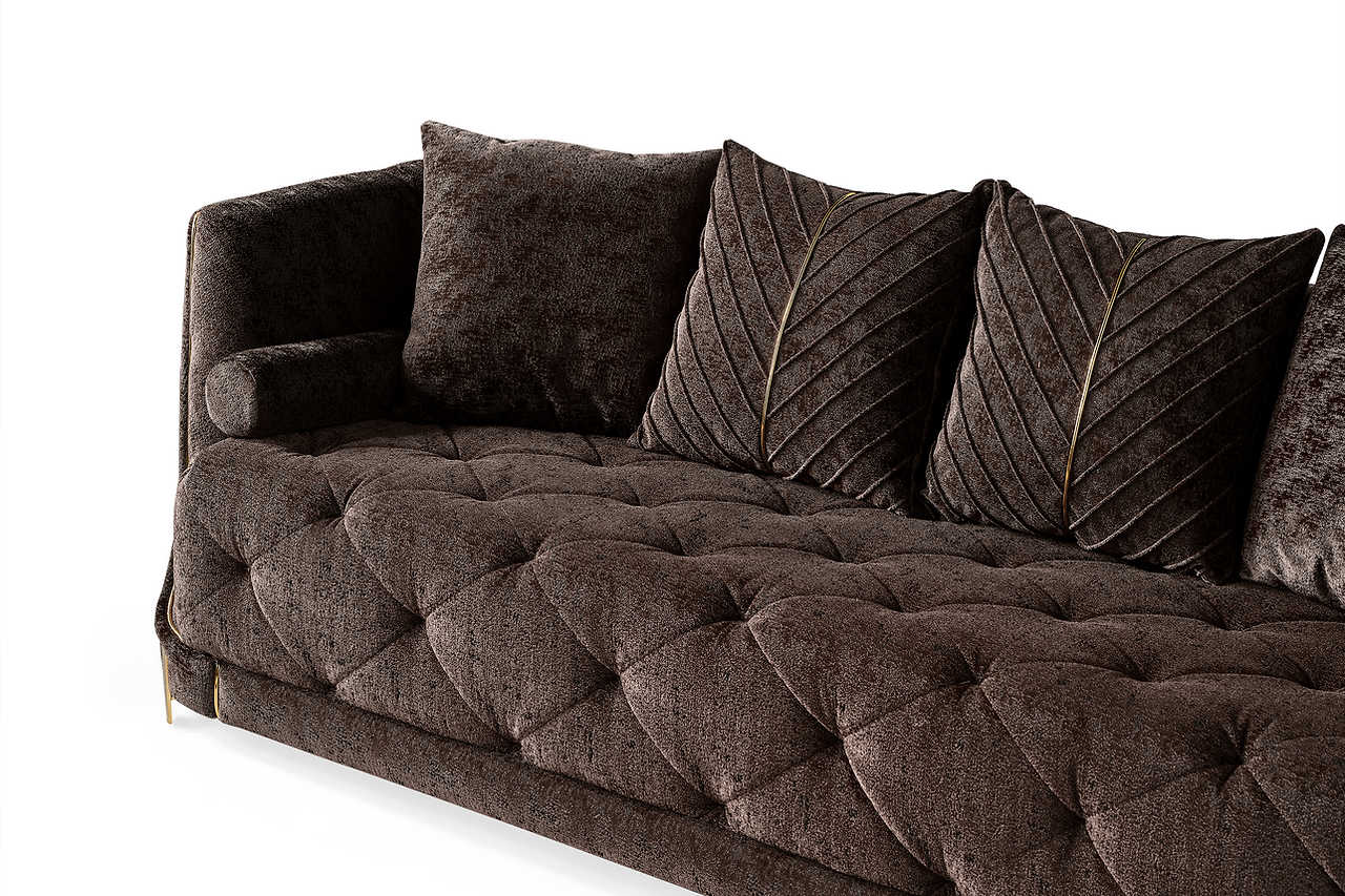 Detail of armrest on Elit Brown Chenille Chair