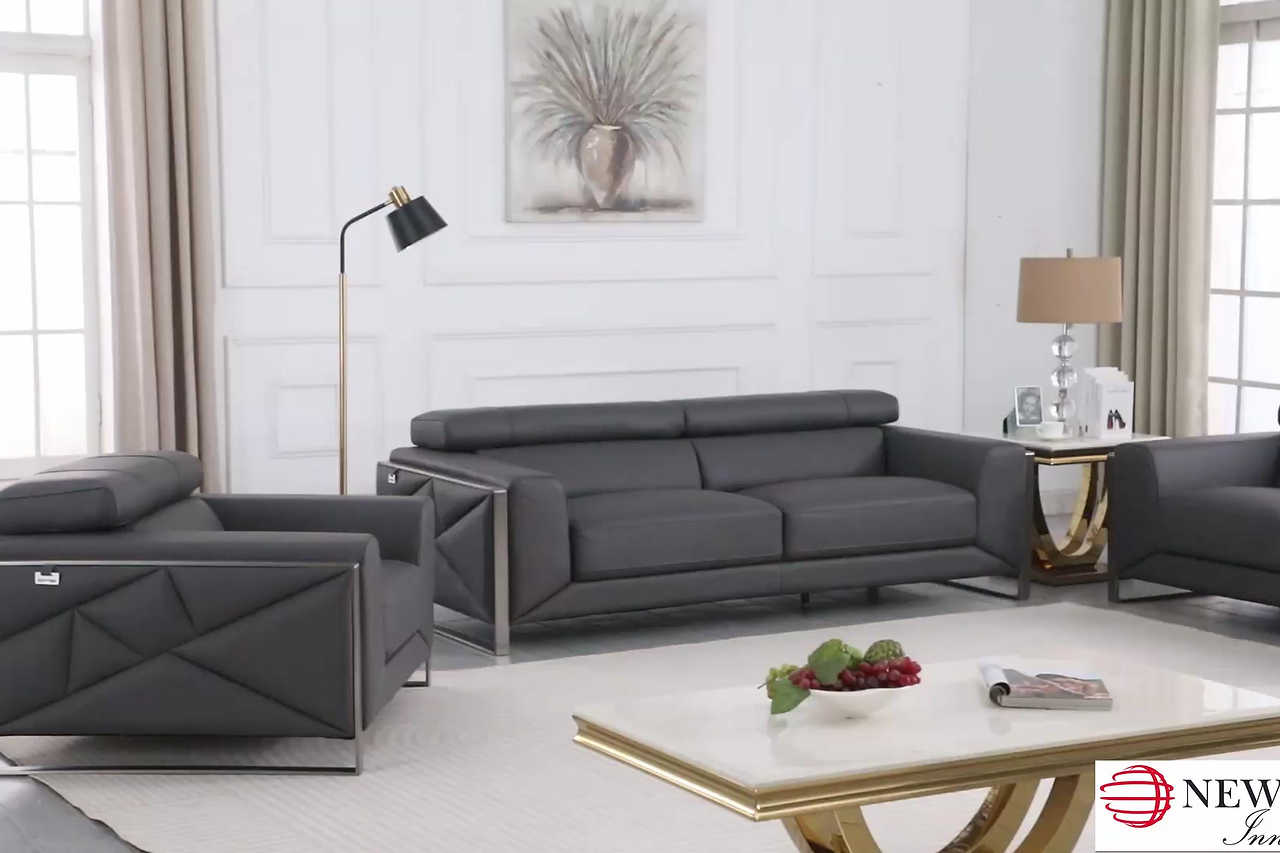 detailed view of Giorgio Light Blue Leather Sofa cushion