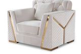 Close detail of sofa arm with gold accents