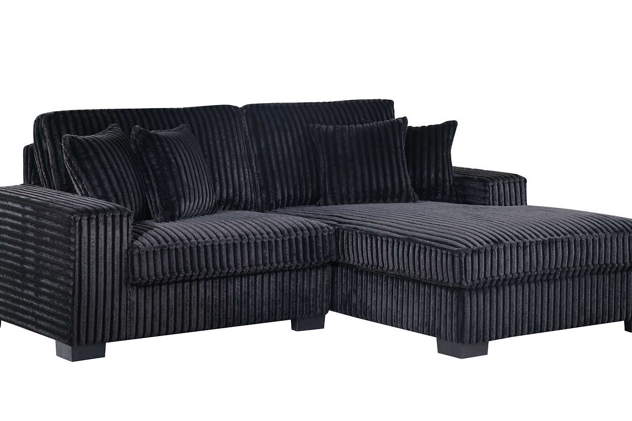 detail view of Comfy II Black Velvet 2-Piece Sectional sectional sofa